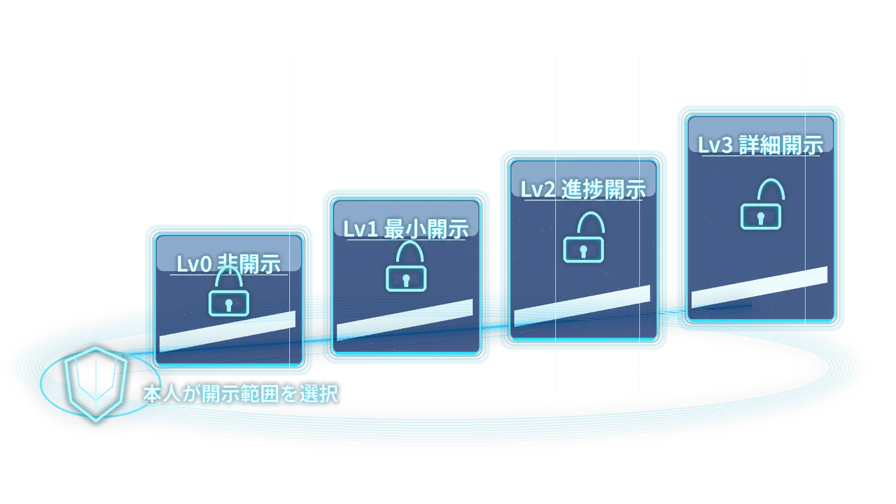 開示レベル0(非開示)〜3(詳細開示)を本人が選択できる段階的開示のイメージ
